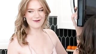 Hotties Chanel Camryn and Elsa Violet do everything together. Today theyre making popcorn as they shimmy and shake inside their silk jammies. Moving to the couch they cuddle under a blanket and turn on a video. Just as the tape begins Robby Echo comes hom