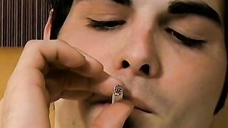 Young Ashley released cum while smoking a cigarette