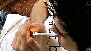 Young Ashley released cum while smoking a cigarette
