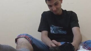GuysToeSucking.com - Skinny young man cleans his shoes for a jerk off session