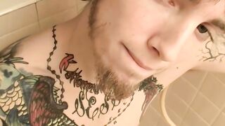 Tattoed straight thug Blinx unloads his balls in the shower
