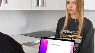 A blonde who's eager to have a taste