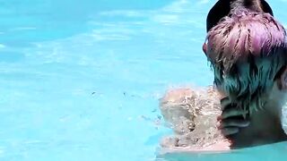 Twinks fool around in the pool before bareback orgy