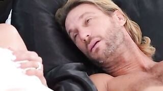 Sky Wonderland wakes up beside Ryan McLane. After turning over to admire her bf while he's sleeping, Sky drops a kiss on Ryan's shoulder. He turns to her, but he isn't awake quite yet. Sky takes the opportunity to put on a performance for Ryan when he doe