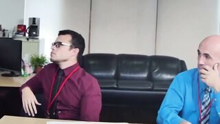 Hunks smashing this geeks asshole in the office afte work