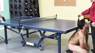 The boss motivates his coworker by having him lick his cock