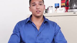 Office guy getting anal and mouth smashed in threesome