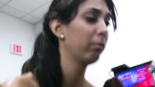 Young college lesbians eat each other out and finger in gym