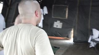 Military morning drill includes bareback sex and blowjobs