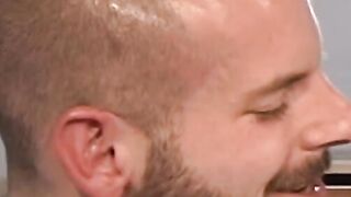 His eyes roll back in his head as he takes fist after fist until the energy builds to
