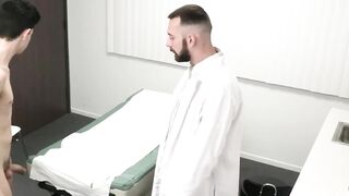 Handsome doctor Johnny B fucks James Manson during a routine checkup to solve his ere