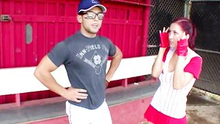 Redhead stepma wants to learn baseball