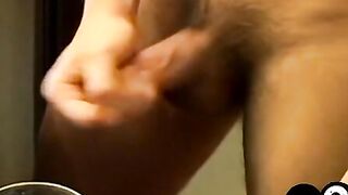 Hairy cock teenager Cristian sprays warm and sticky cum solo