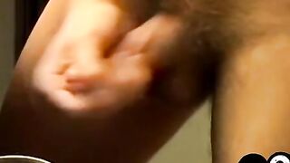 Hairy cock teenager Cristian sprays warm and sticky cum solo