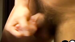 Hairy cock teenager Cristian sprays warm and sticky cum solo