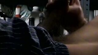 Attractive Ian Madrox is blowing smoke and starts stretching his cock in his smoky je