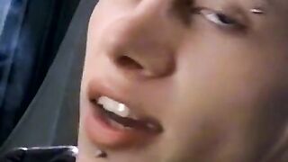Attractive Ian Madrox is blowing smoke and starts stretching his cock in his smoky je