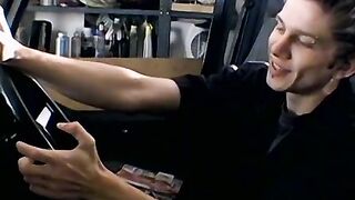 Attractive Ian Madrox is blowing smoke and starts stretching his cock in his smoky je