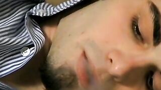 Hottie Ashley firing up his smoke before stroking his big dickÂ 