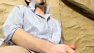 Hottie Ashley firing up his smoke before stroking his big dickÂ 
