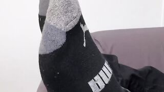 Handsome Drew Harper showed off his beautiful size twelve feet and soft solesÂ 