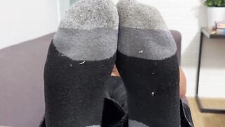 Handsome Drew Harper showed off his beautiful size twelve feet and soft solesÂ 