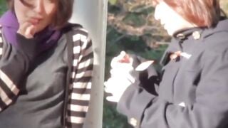 Naughty Japanese babe close up caught pissing outdoors