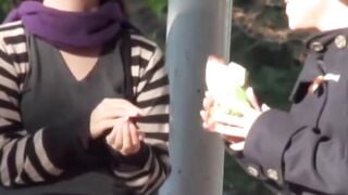 Naughty Japanese babe close up caught pissing outdoors