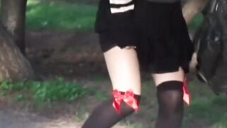 Naughty Japanese babe close up caught pissing outdoors