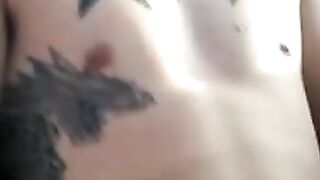 Solo car jerking off amateur tattooed twink in the back