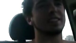 Solo car jerking off amateur tattooed twink in the back