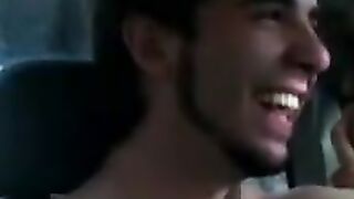 Solo car jerking off amateur tattooed twink in the back