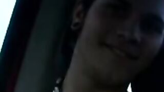 Solo car jerking off amateur tattooed twink in the back