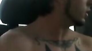 Solo car jerking off amateur tattooed twink in the back