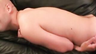 Bald mature man solo masturbates and uses dildo on his ass