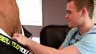 Jock is rewarded with deep banging after giving blowjob