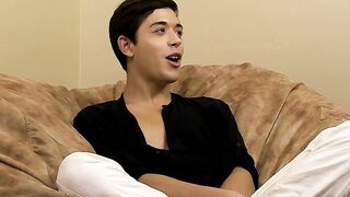 Teen twinkie pulls on his hard boner and exposes butt hole