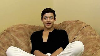 Teen twinkie pulls on his hard boner and exposes butt hole
