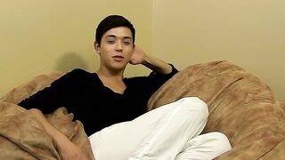 Teen twinkie pulls on his hard boner and exposes butt hole
