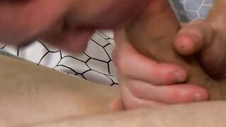 Wet blowjob with exciting bareback riding with young men