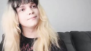 Busty sexy babe gets spanked in the ass and sucks tranny dick.