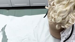 Nurse Athena Anderson eats Lilith Graces pussy while the pervy doctor fucks them both