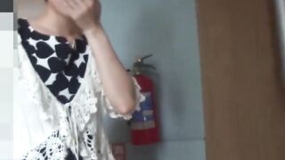 NipponPissTV.com - Nerdy Asian cocktease kneels for pissing behind tree outdoors