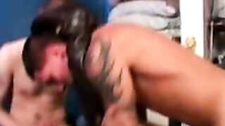Straight guys take turns groping and fondling the same girl in a wild threesome