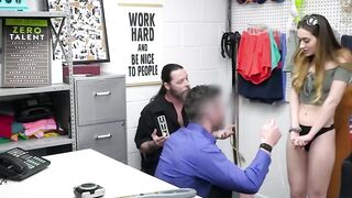 Petite teen Sera Ryder gives blowjob to officer in threesome