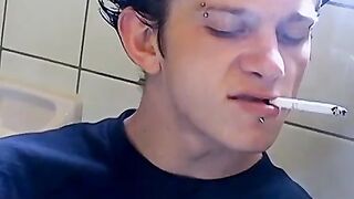 Hot Ian Madrox was caught smoking and jacking off in the bathroom