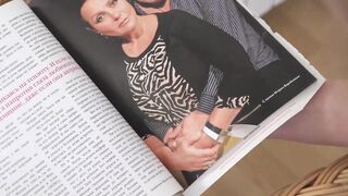Brunette with tiny tits strips and touches her smooth pussy