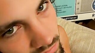 Straight thug strokes his penis until he has strong orgasm