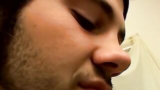Straight thug strokes his penis until he has strong orgasm