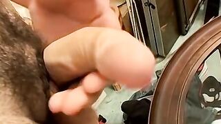 Straight thug strokes his penis until he has strong orgasm